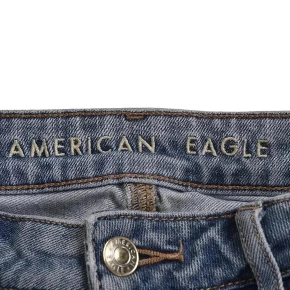 American Eagle Mom Jeans Ripped Distressed Blue High  Waist Size 4 - Picture 8 of 14